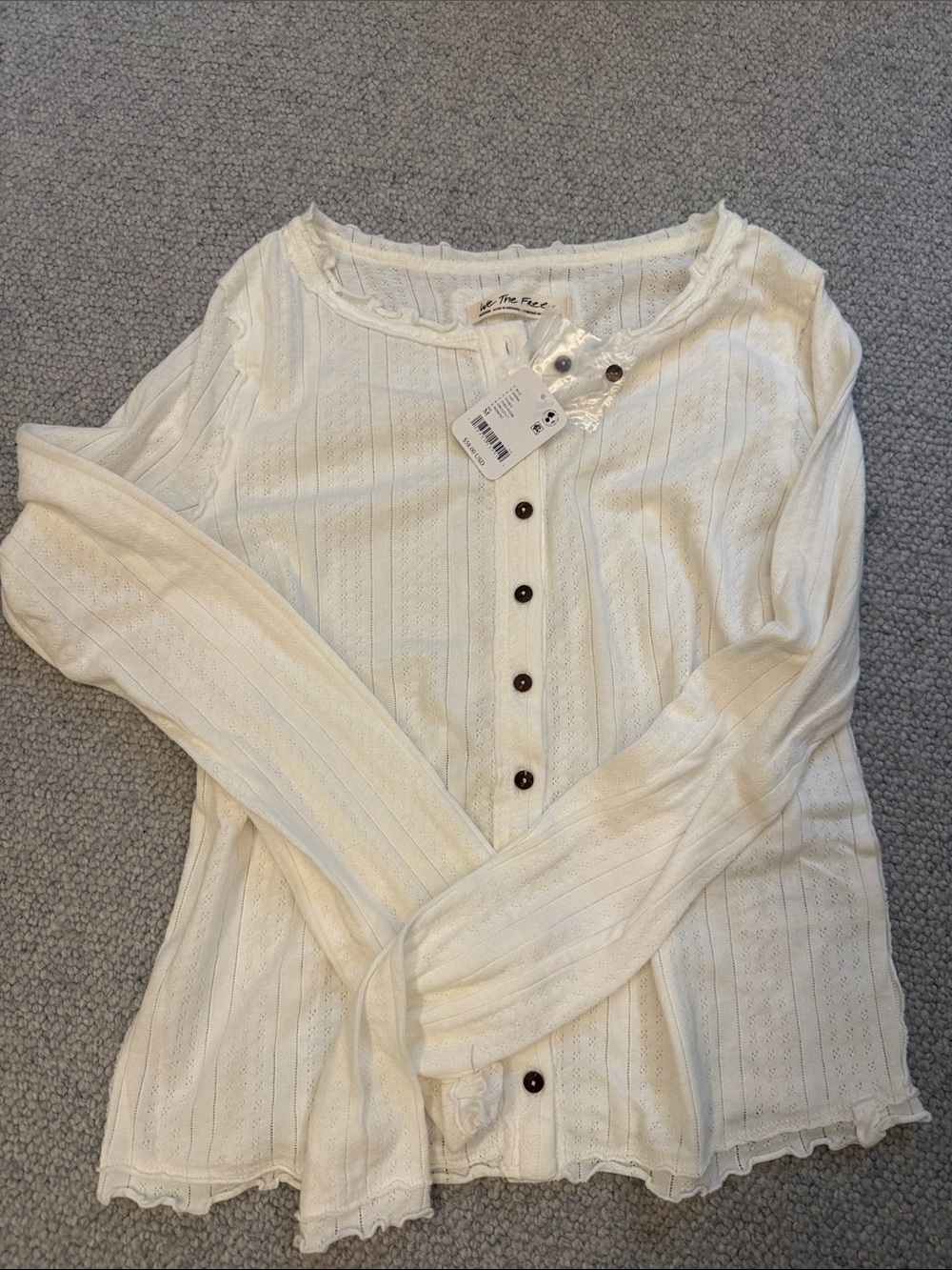 We The Free Cream Button-Front Ribbed Knit Top